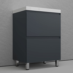 Style Line Тумба с белой раковиной Манхэттен 60 Plus эмаль графит матовая – фотография-3